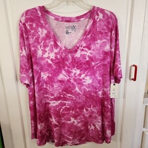 NWT Pink Tie Dye V Neck Tee Plus Size 0